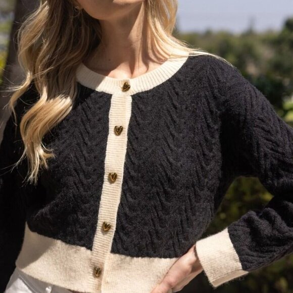 Navy Blue and White Button Cardigan - Picture 1 of 4